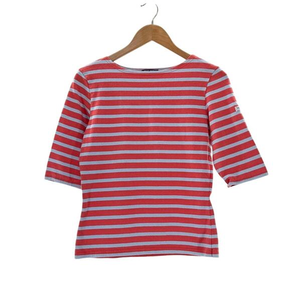 Saint James Galathee II Breton Striped Blue/Coral Boat Neck Stretch Knit S Top - Picture 1 of 6